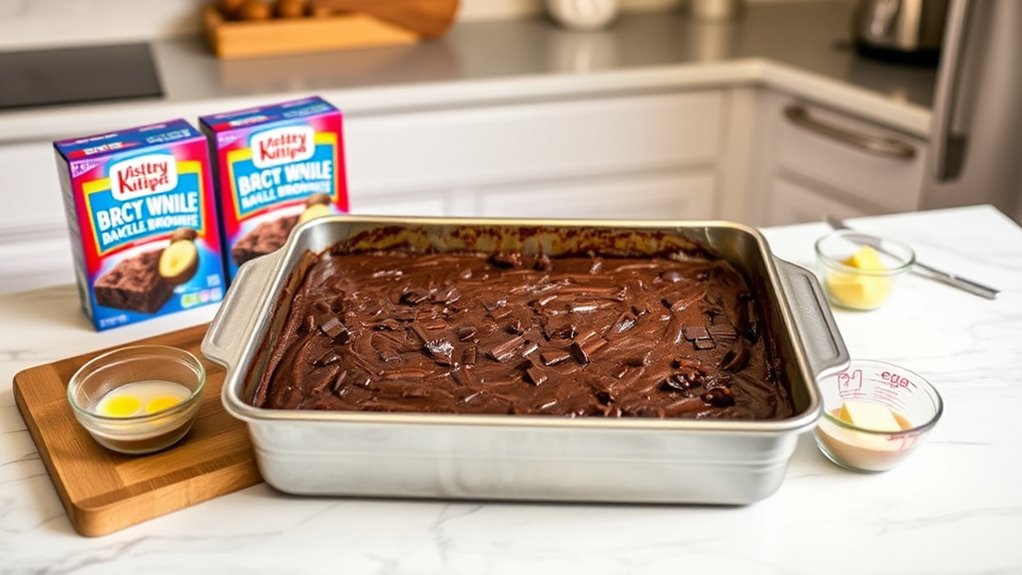 balanced thin brownies baking