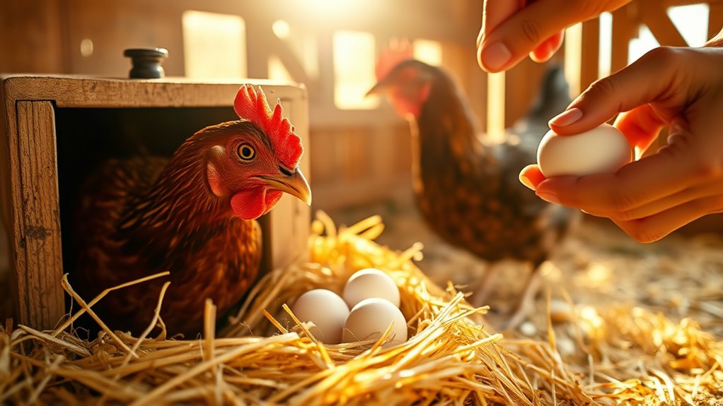 observe hens for egg pecking