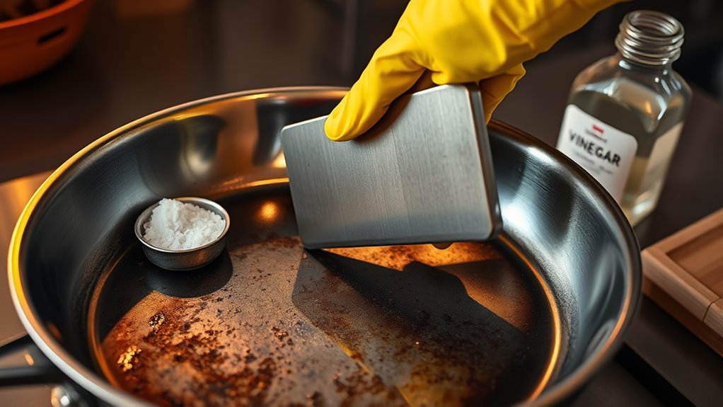 quick burnt carbon steel pan cleaning